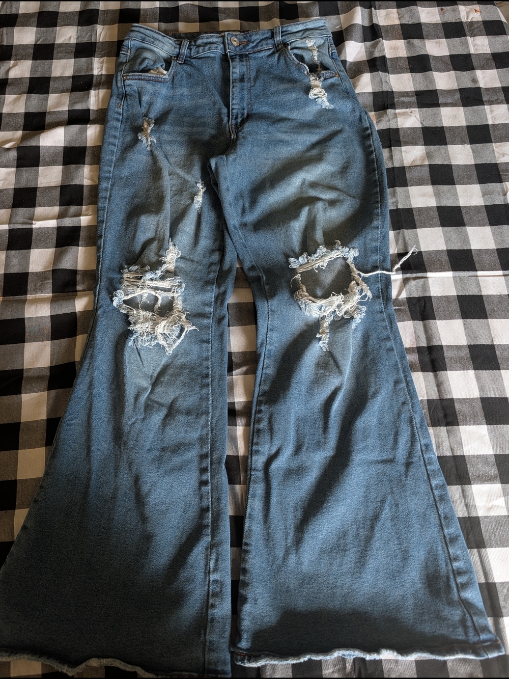 Rue21 Distressed Wide Leg Flare Jeans - Blue